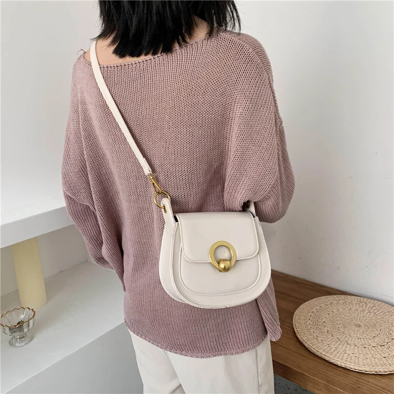 

PU Leather Saddle Bags For Women 2021 Fashion Shoulder Simple Bag Lady Solid Color Solid Handbags
