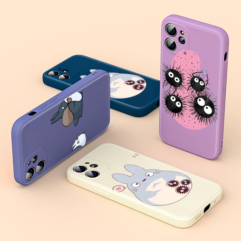 

Liquid Silicone Soft Cover Spirited Away Totoro For Apple iPhone 13 12 mini 11 8 7 6 XS XR SE 2020 Pro Max Plus Phone Case