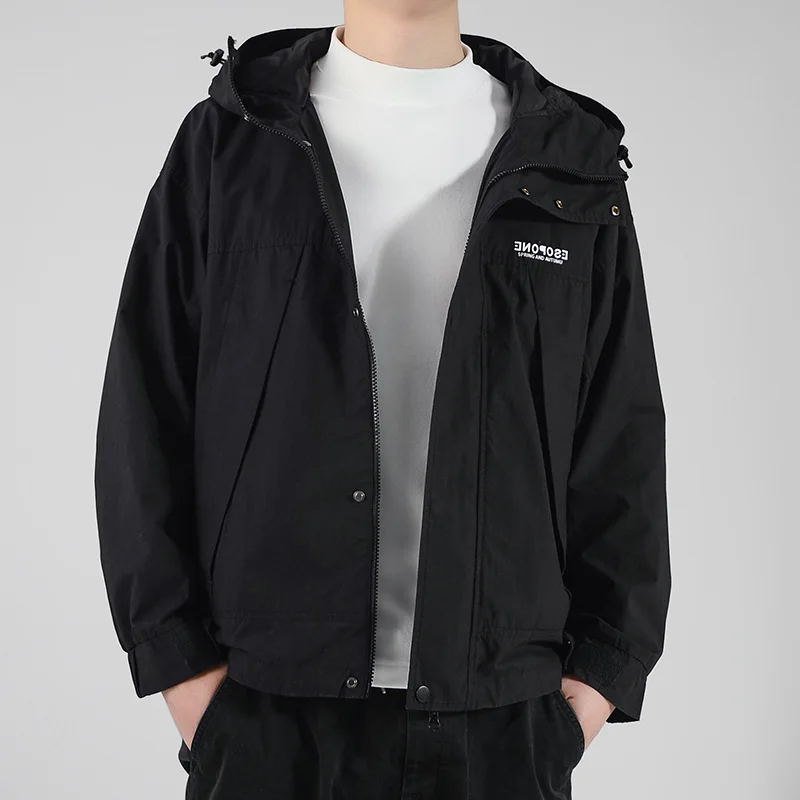

Men's short zip thin jacket loose version trend hooded jacket.