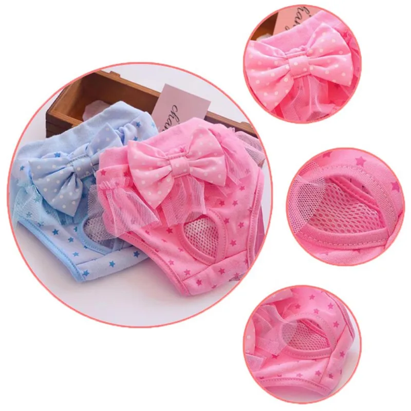 Tow Pcs Dog Bowknot Physiological Pants Two Pack Blue and Pink Cotton All Seasons Dot | Дом и сад