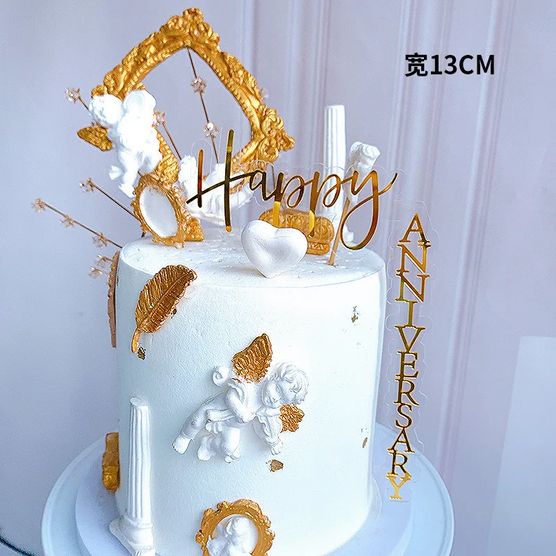 

Gold Happy Birthday Cake Topper Acrylic Love You for Ever Wedding Cupcake Topper For Wedding Birthday Party Cake Decorations