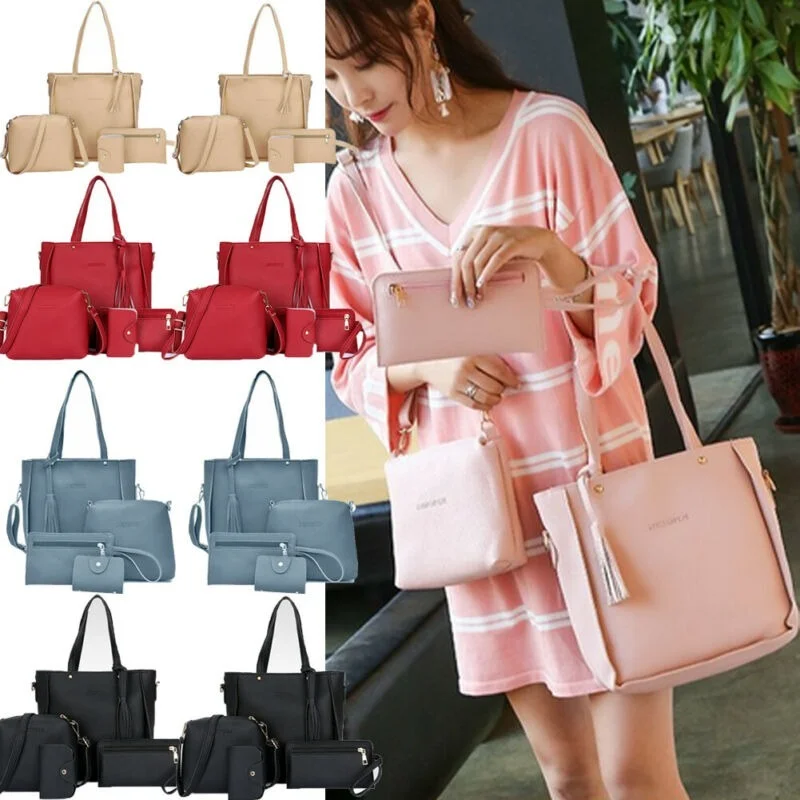 

4PCS/Set Women Lady Leather Handbag Shoulder Bags Tote Purse Messenger Satchel Purses and Handbags