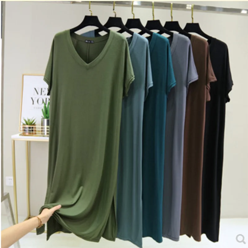 Женское летнее платье 2020 Новое модальное джокер с коротким рукавом v-образным