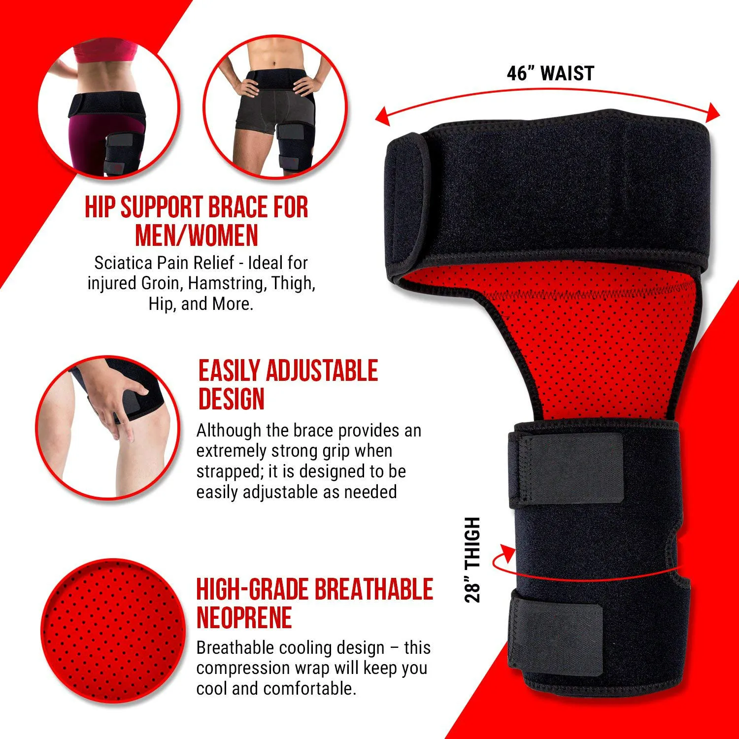 

Groin Compression Wrap Hip Support Brace Sciatica Pain Relief -injured Groin, Hamstring Thigh, Hip, and More.Nonslip Tight Grip