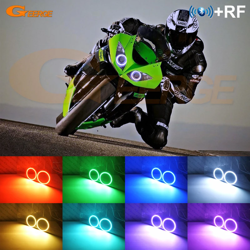 

Для Kawasaki Ninja zx-6r zx6r zx600 09-12 zx-10r zx10r zx10 08-10 BT приложение многоцветные ультра яркие RGB LED Ангельские Глазки комплект света