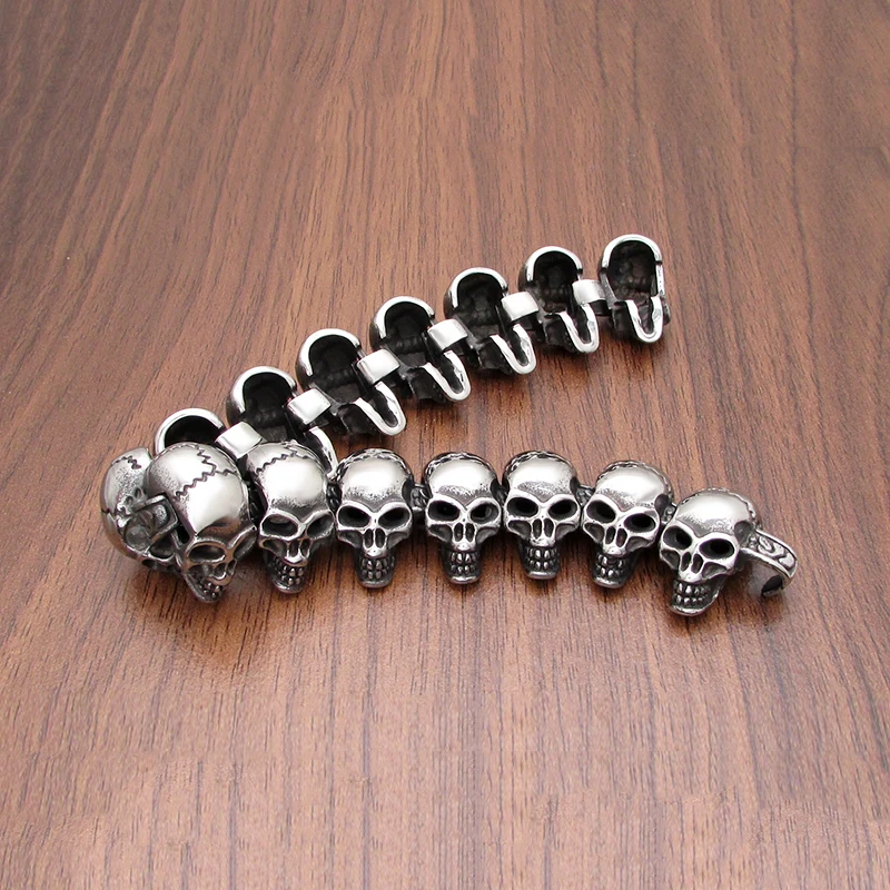 Панк 316L нержавеющая сталь серебристый цвет черный 15 браслет из головы черепа
