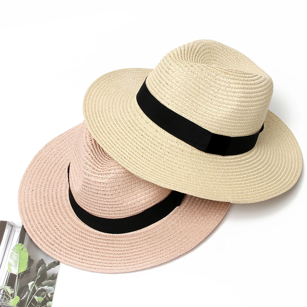 

Summer Hat Women Panama Straw Hat Fedora Beach Vacation Wide Brim Visor Casual Summer Sun Hats for Women Sombrero 2020