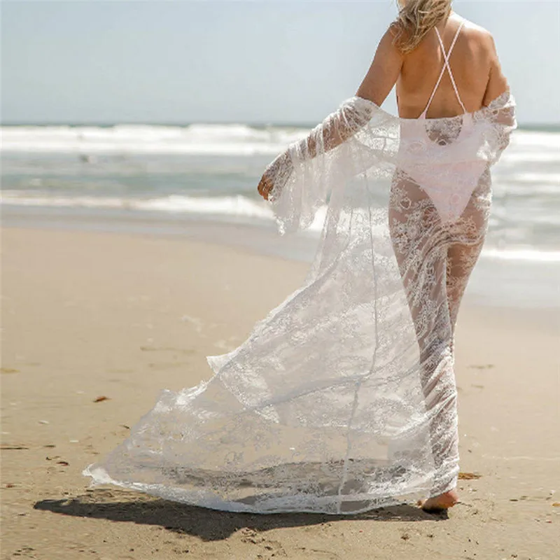 Летняя женская кружевная Бохо накидка кардиган блузка длинная Солнцезащитная