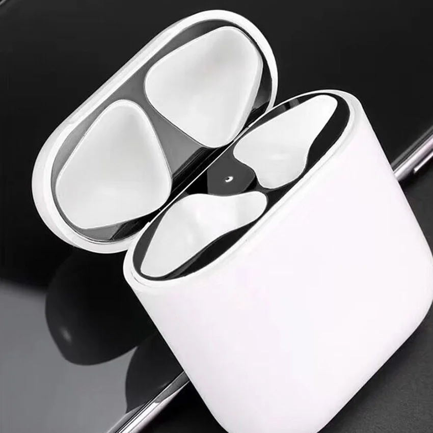 Для AirPods стикер ультра тонкий металлический пылезащитный стикер Защитная кожа для Air Pods 2 i12 i9s i7 металлический пылезащитный аксессуар - Цвет: Черный