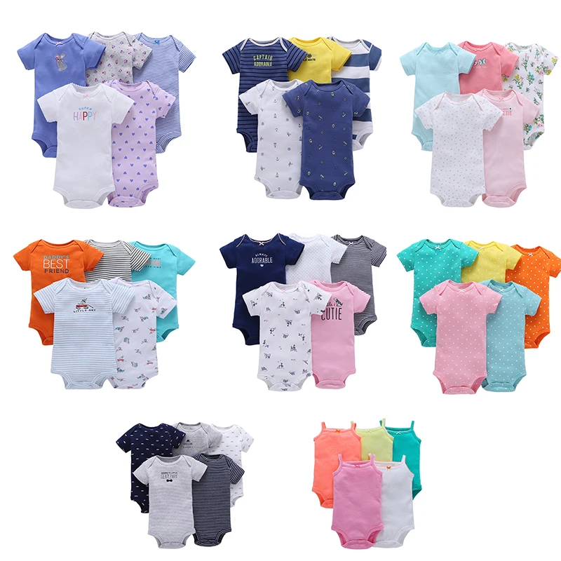 

5pcs/set New Summer Newborn Baby Bodysuit Romper Soft Short-sleeved Comfortable Breathable Jumpsuit For Baby Boys And Girls