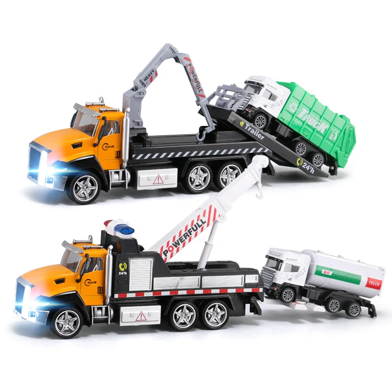 21CM Trailer Tow Truck Crane Car Model Sound and Light with Alloy Garbage Truck Diecast Toy Vehicles Cars for Children Kids Y187