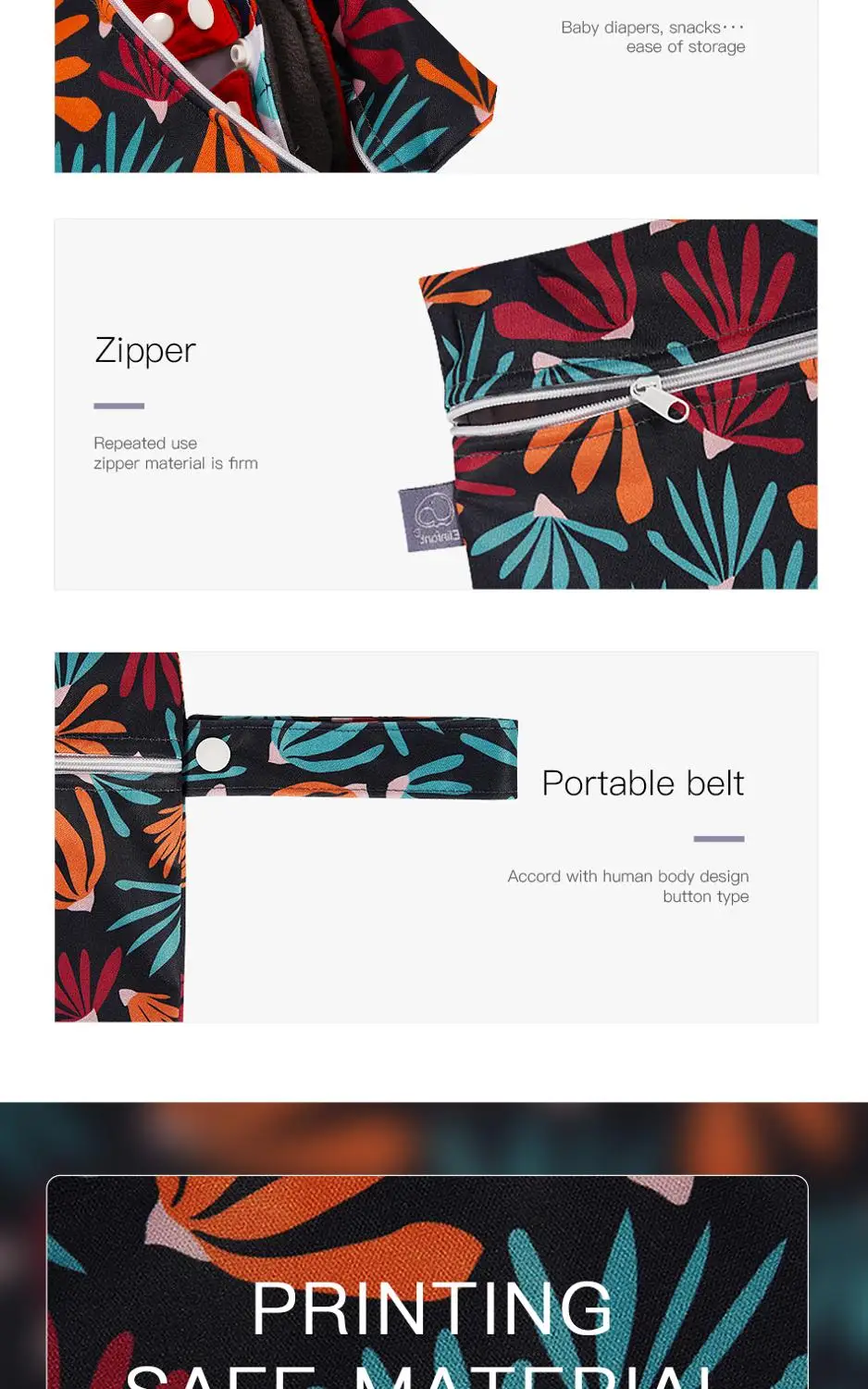 

Elinfant 18*25cm Waterproof PUL Nappy Bag for Diapers Inserts Mini Fashion Wet Bag