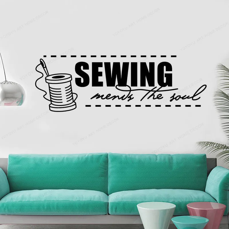 

Needlework Mends Wall decal sewing Mends The Soul quote wall sticker vinyl sewing studio wall decor JH333