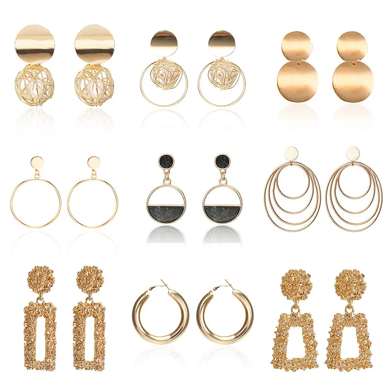 Винтажные металлические геометрические Висячие серьги для женщин золотого
