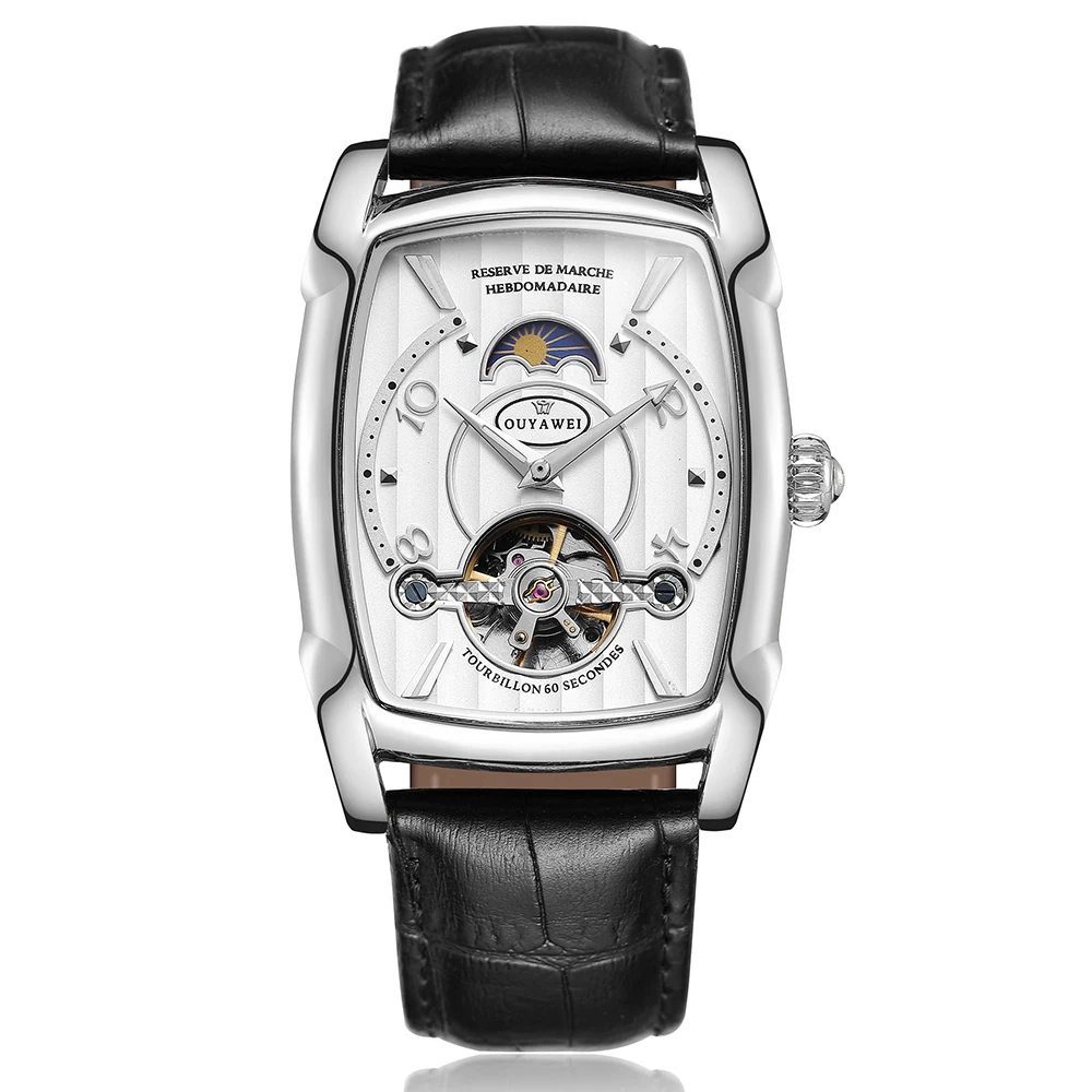 SLIVER WHITE Мужские механические часы с прямоугольным каркасом, наручные часы от роскошного бренда, автоматические часы с турбийоном, наручные часы Relogio Masculino - Цвет: SLIVER WHITE