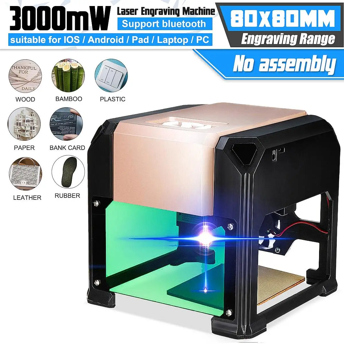 Новое обновление bluetooth 3000 МВт Золотой лазерный гравировальный станок с ЧПУ AC 110-220V