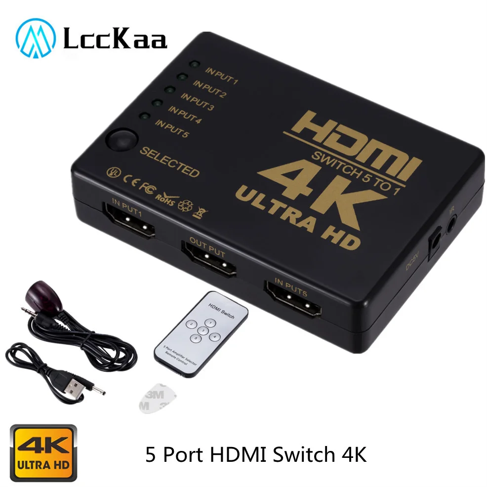 LccKaa HDMI-совместимый коммутатор 4K HD1080P 5-портовый HD Переключатель Селектор сплиттер