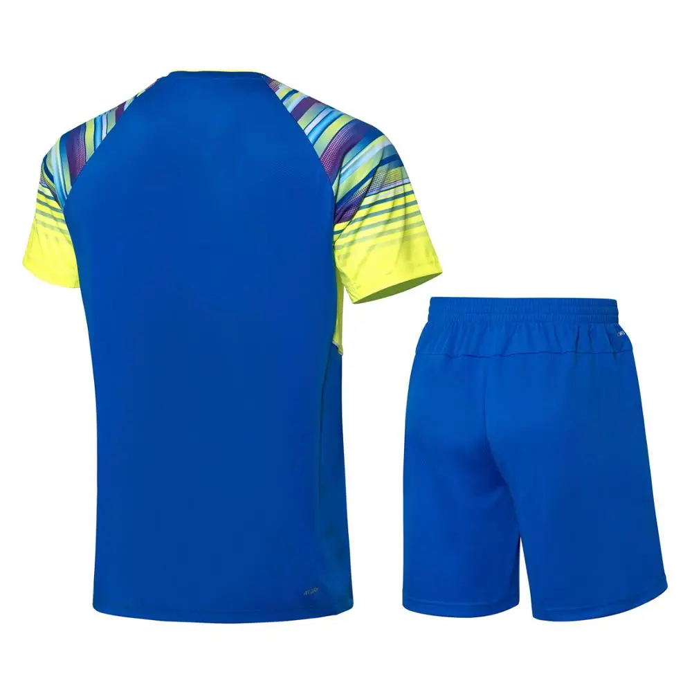 Li-Ning Для мужчин бадминтон костюмы для состязаний в сухом дышащий 89% полиэстер 11% спандекс подкладка Спортивная футболка+ шорты AATP043 COND19