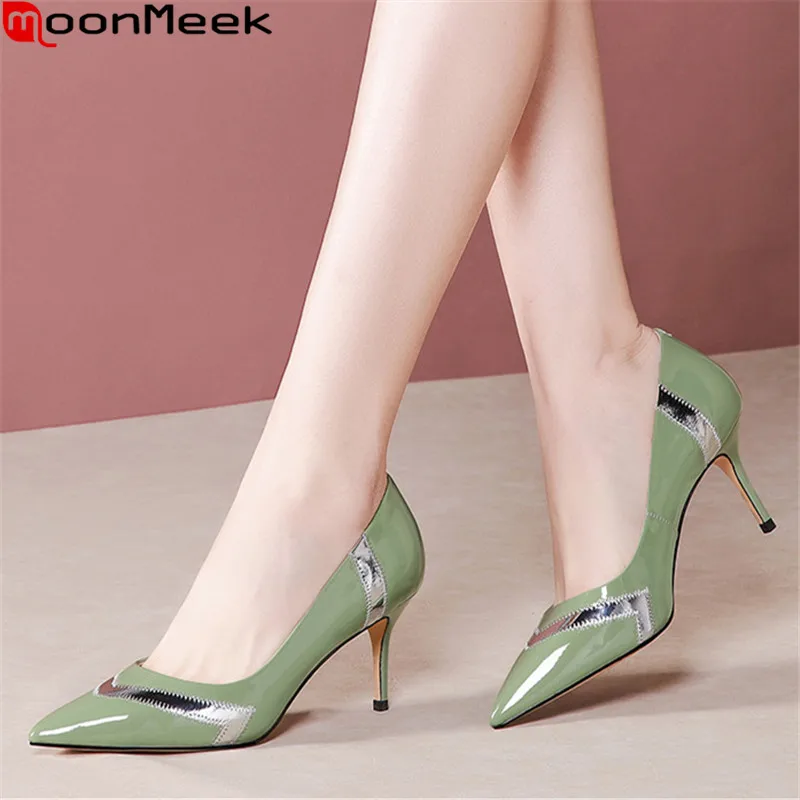 

MoonMeek 2020 new brand genuine leather women pumps party wedding shoes sexy stiletto high heels pointed toe ladies shoes