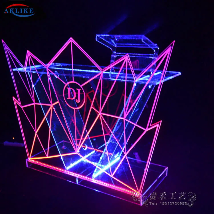 

Acrylic DJ Table Funktion AKLIKE Bar Dj Mixer Controller LED Lighting Dj Booth 150* 50* 90 CM Customized Logo Furniture Desk