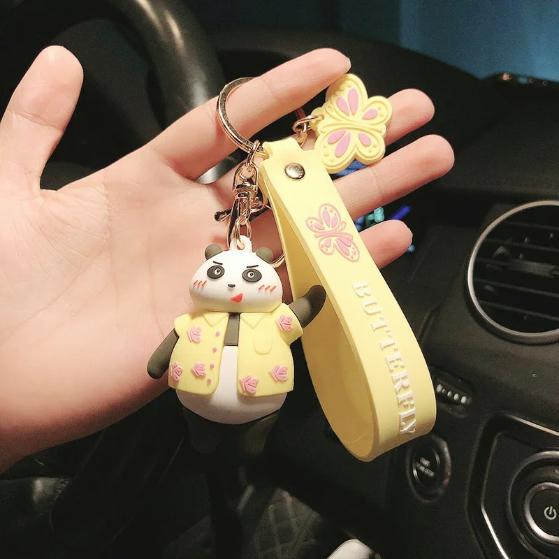 

Creative Cute Butterfly Shirt Panda Keychain Anime Silicone Fashion Bag Car Key Ring Couple Casual Gift Pendant Accessories