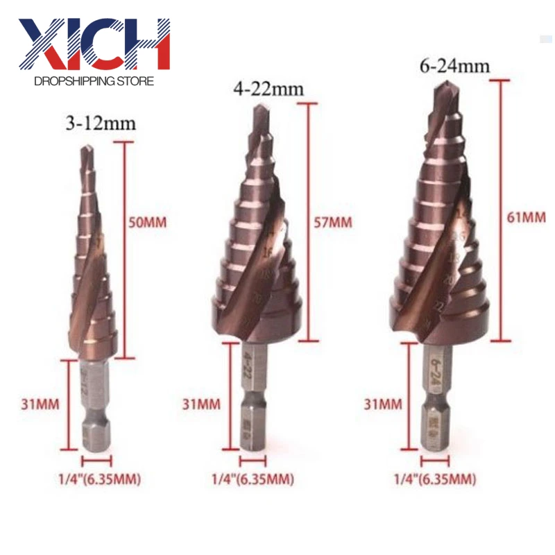 

Металлические сверла треугольной формы с шестигранной ручкой, ступенчатое сверло с прямым пазом, конусное сверло, Деревообрабатывающие ин...