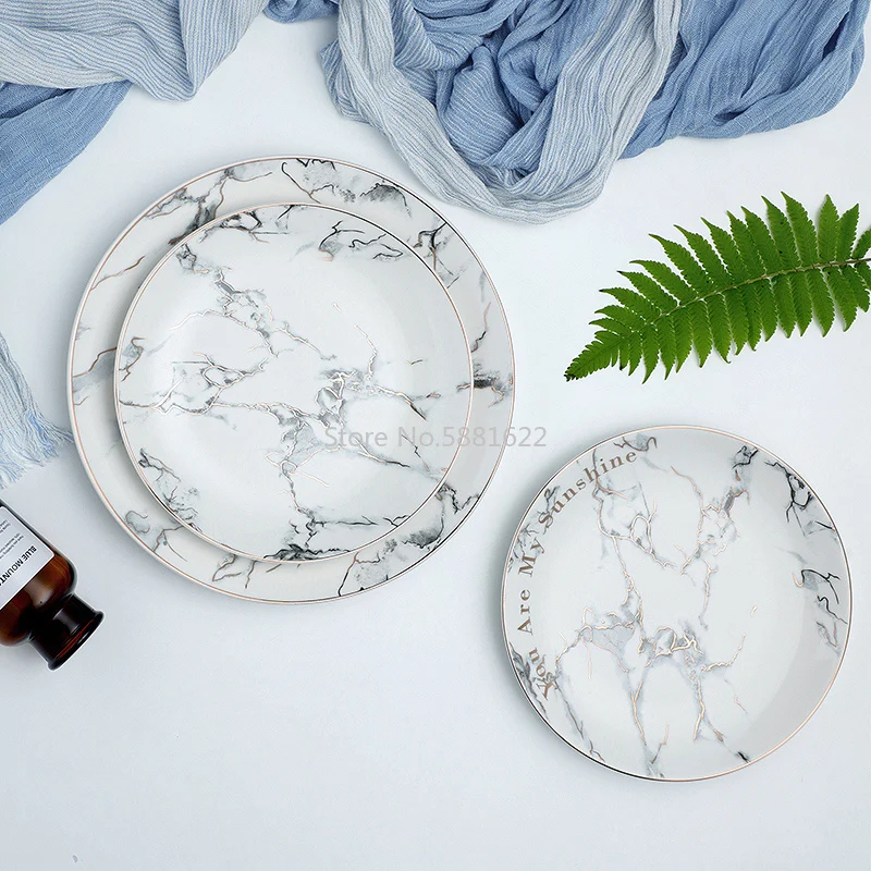 Европейская мраморная тарелка Пномпеня из костяного фарфора ручная работа 8