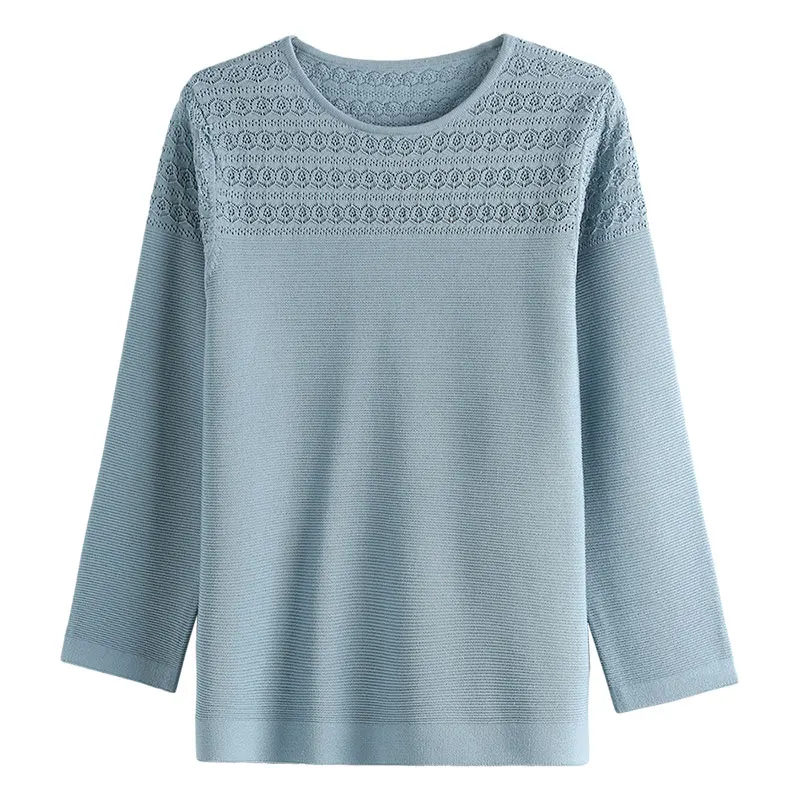 

YISU Simple Solid color Spring Sweater Women O-Neck Stripe Long sleeve Spring tops Female Casual Knitted Pullover Thin section