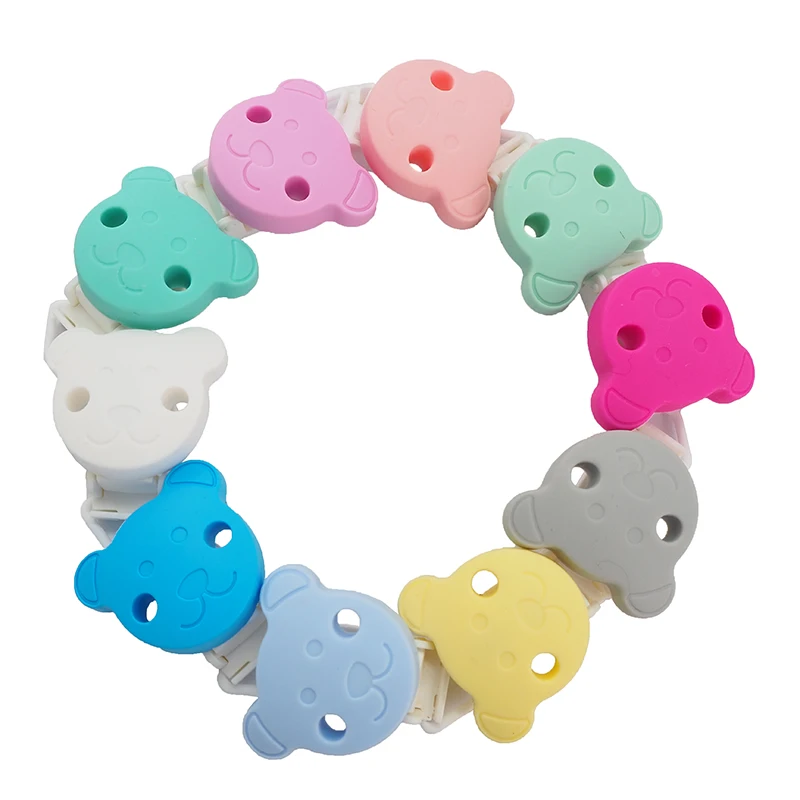Chenkai-Clips de oso de silicona sin BPA para beb&eacute;, soporte de pl&aacute;stico de dibujos animados, cadena de chupete infantil, accesorios de lactancia, 10 piezas-0