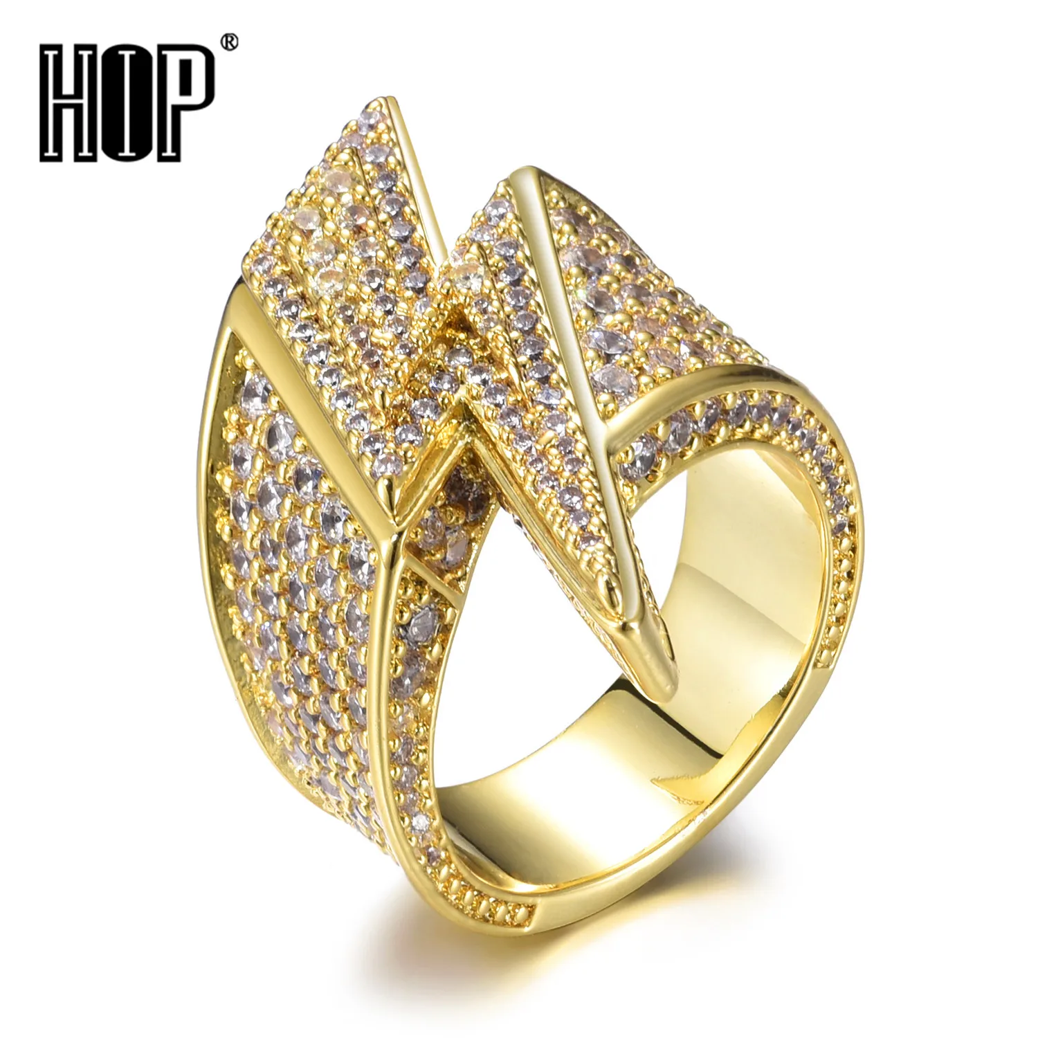 

Hip Hop CZ Stones Bling Lightning Rings Tready Cubic Zircon Iced Out Copper Zircon Personality Ring For Men Jewelry