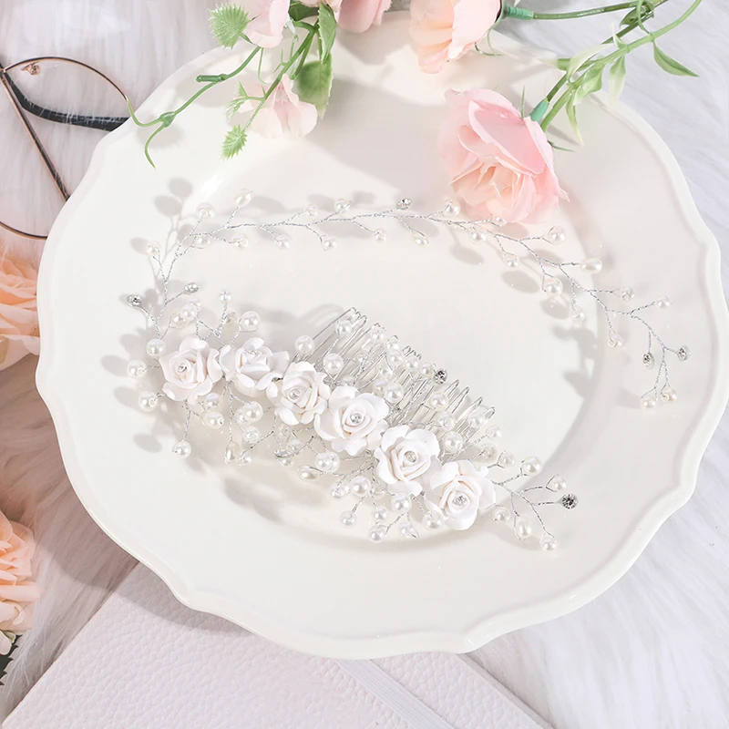 

Silver Color Pearl Crystal Wedding Hair Combs Hair Accessories For Bridal Flower Headpiece Fashion Korean Women Hair Comb