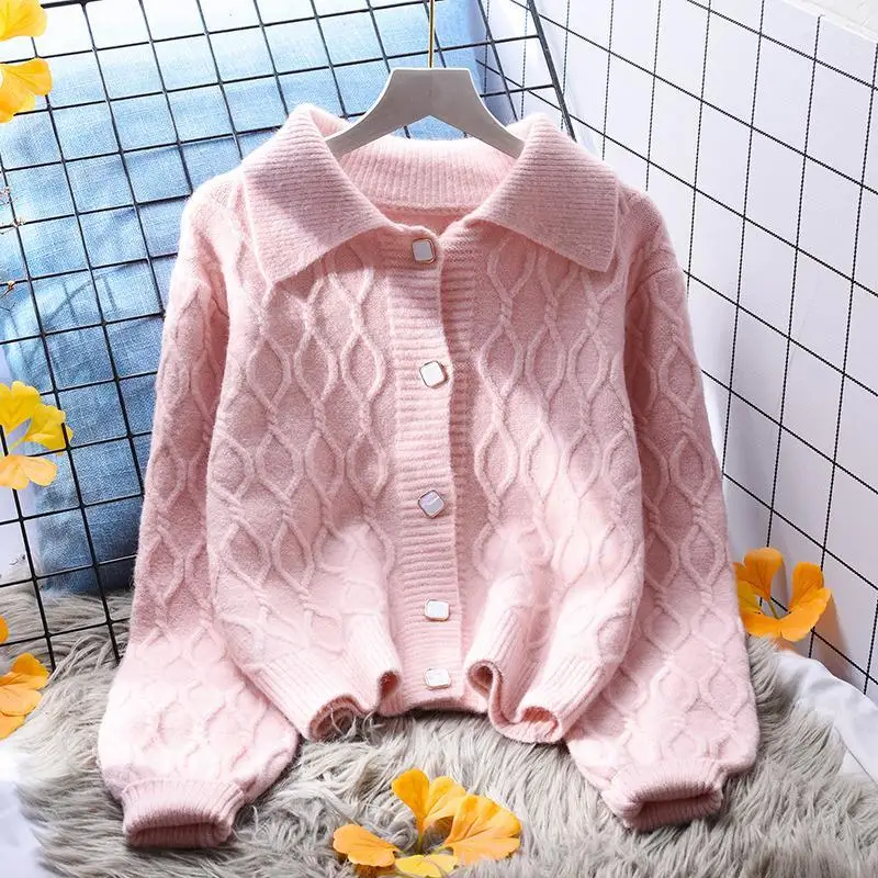 

2021 Autumn Winter New Women Fashion Knitted Sweaters Cardigan Vintage Round Collar Top Casual Korean Long Sleeve Outwears C3