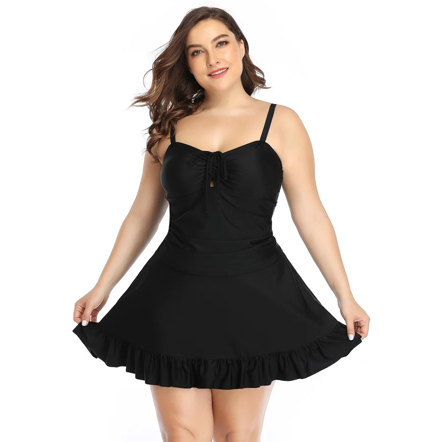 

Summer Women's Tankini Swimsuit Plus Size 4XL 5XL New Beachwear for Fat Woman 2 Pieces Bikinis Set Black Swimsuit with Skirt