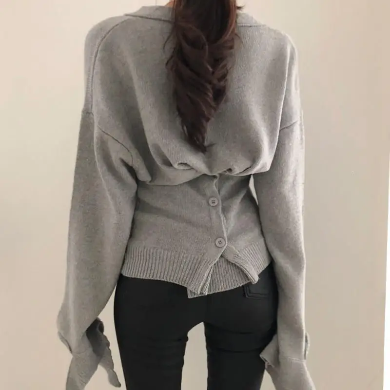 Irregular Flare Sleeve Personality Knitted Tunic Sweater Women Top 2019 Spring Fall Korea Cardigan |