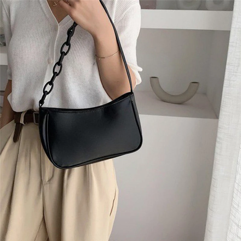 

Women Handbag PU Leather Casual Elegant Chain Simple Shoulder Bag Solid Color Popular Female