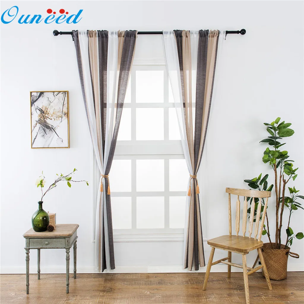 Оконная штора Ouneed 2 шт. разноцветная полосатая хлопковая Тюлевая драпированная