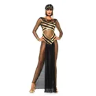 Для женщин богини Исиды сексуальный костюм золотого цвета с сетчатыми вставками на Хэллоуин костюм для взрослых египетская Клеопатра Королевский Косплэй