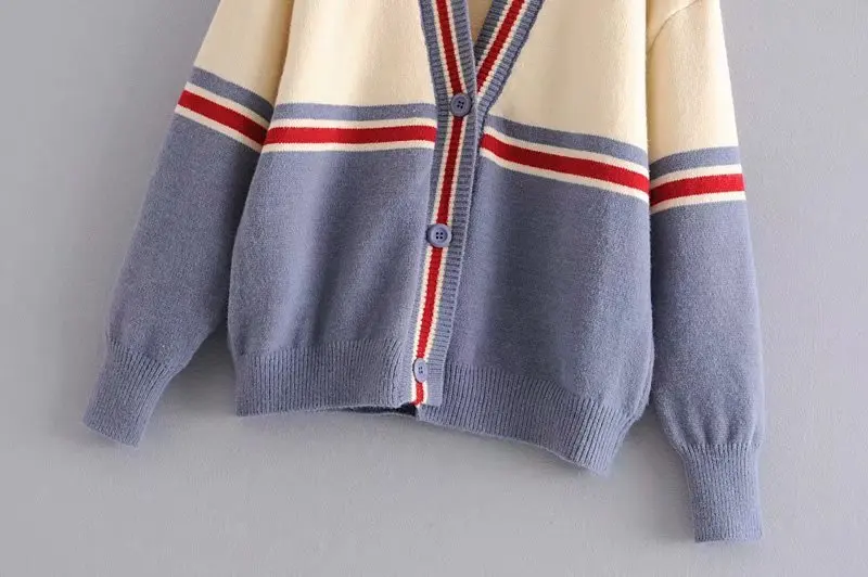 

Women Clothes 2019 Autumn and Winter Clothes Women Lazy Wind V-neck Color Matching Striped Cardigan Women Sweater Women