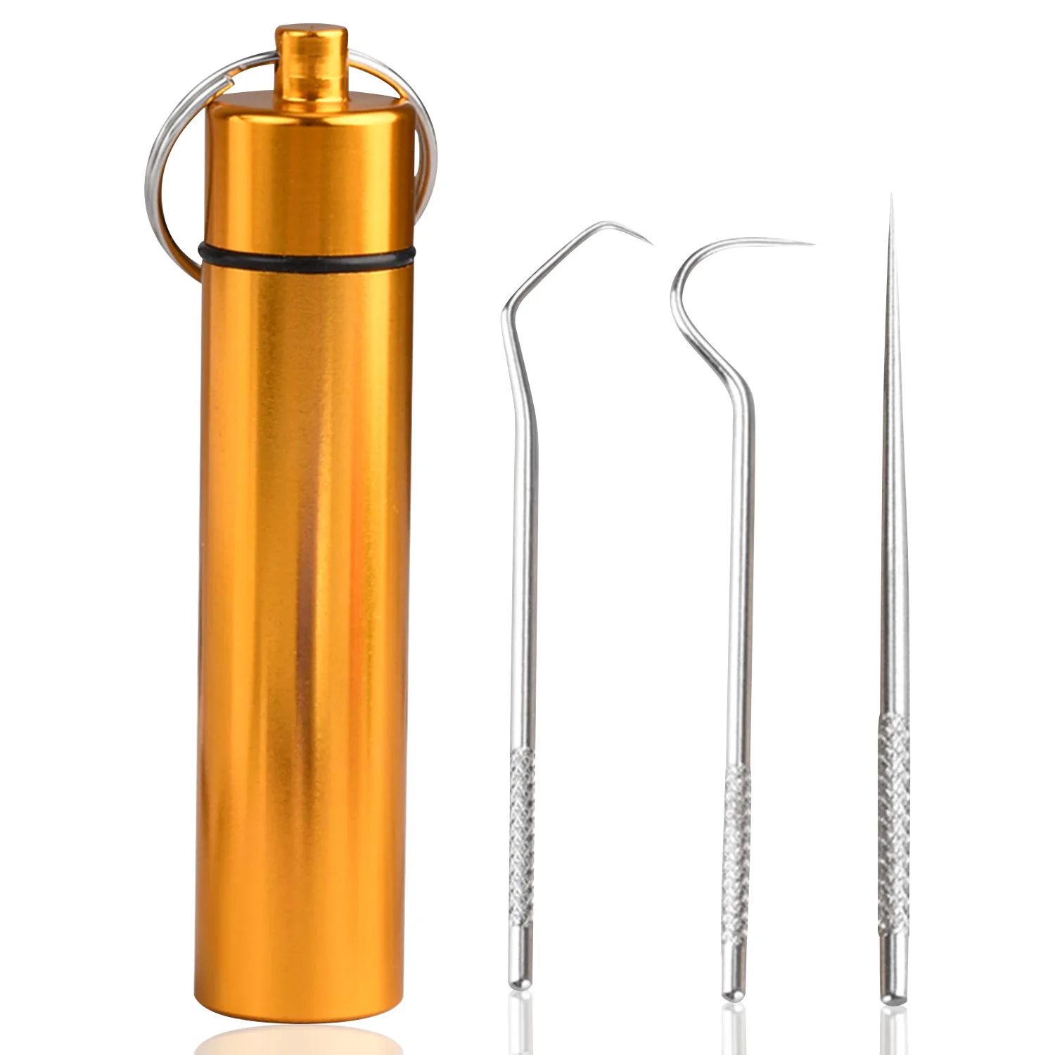 

3 Pieces Toothpicks Pocket Set Reusable Portable Fruit Fork Metal Tooth Picks Tooth Cleaning Tools with Storage Box