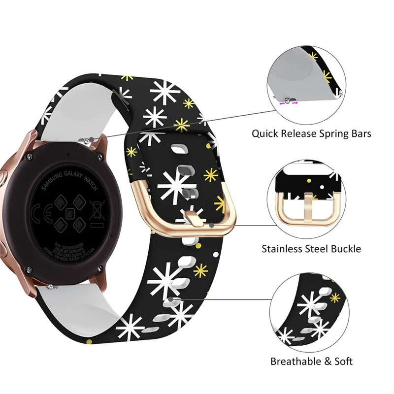 Ремешок силиконовый для наручных часов браслет 20 мм с принтом Samsung Galaxy Watch Active 2 42