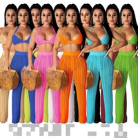 summer beach wear sexy 2 piece crochet set women cover up hollow out two piece knitted set bra and pants party outfits