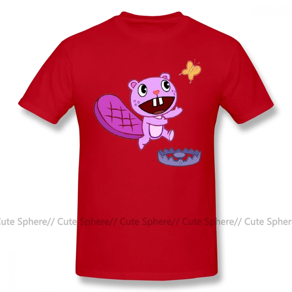 Футболка с надписью «Happy Tree Friends»; Милая футболка с рисунком зубастой и бабочкой; футболка с короткими рукавами - Цвет: Red