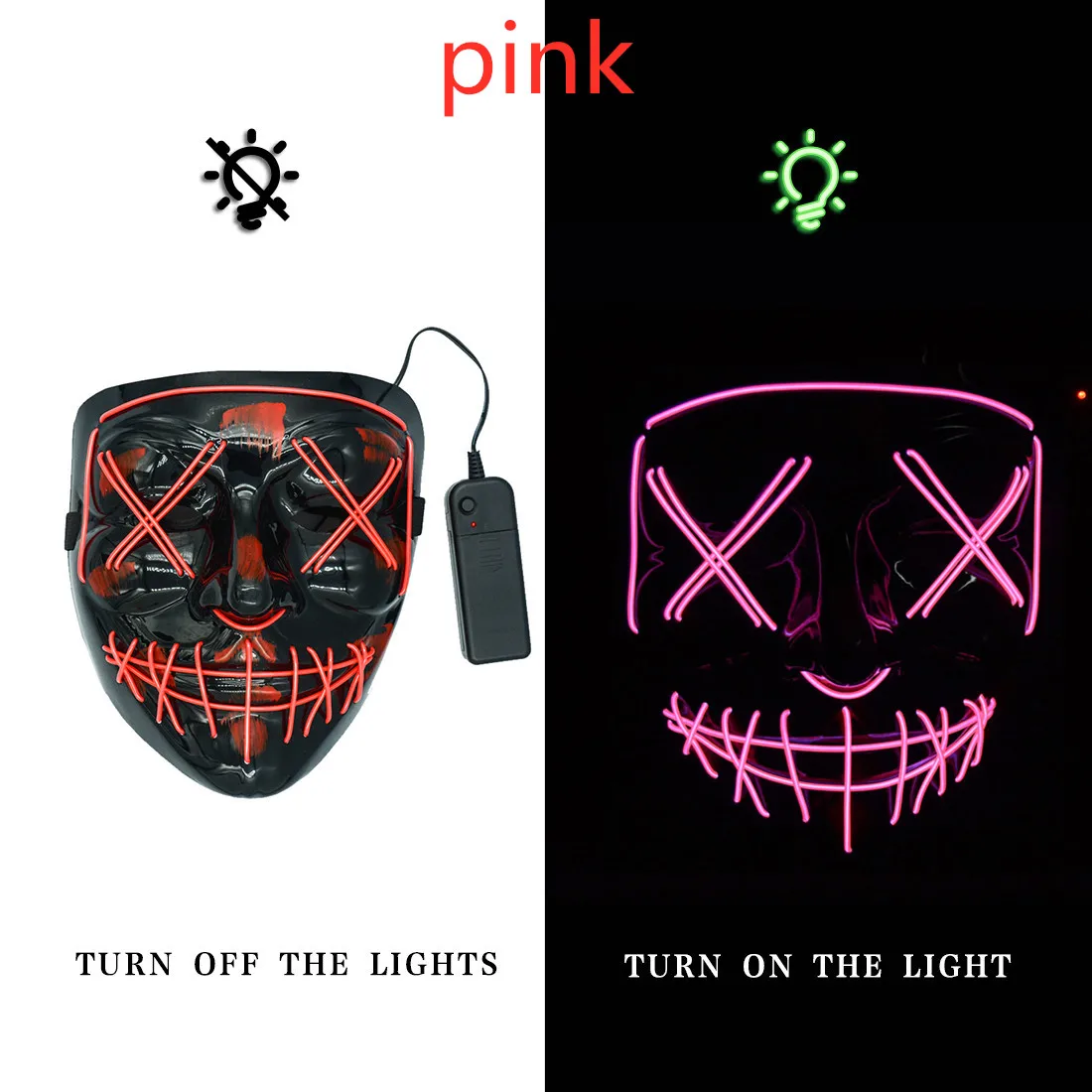 pink Маска на Хэллоуин, светодиодный Вечерние Маски страшные маски, неоновые маски, Маска карнавальная, страшная маска, светящаяся маска, череп, маска, карнавал V - Цвет: pink