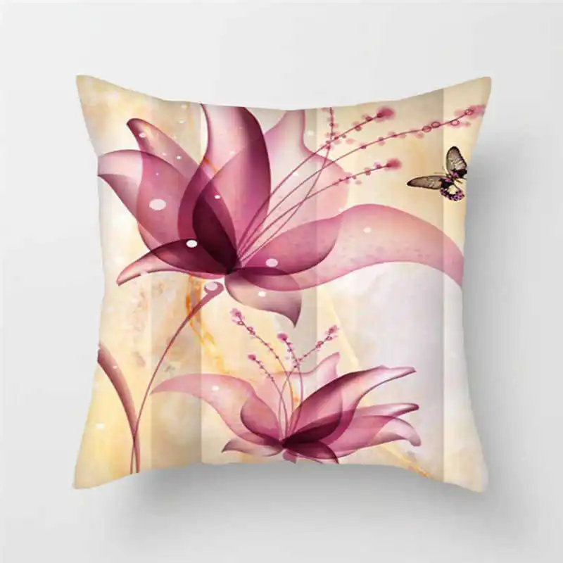 Декоративная подушка чехол с цветочным узором 45*45 см Подсолнух лотос Лилия Роза