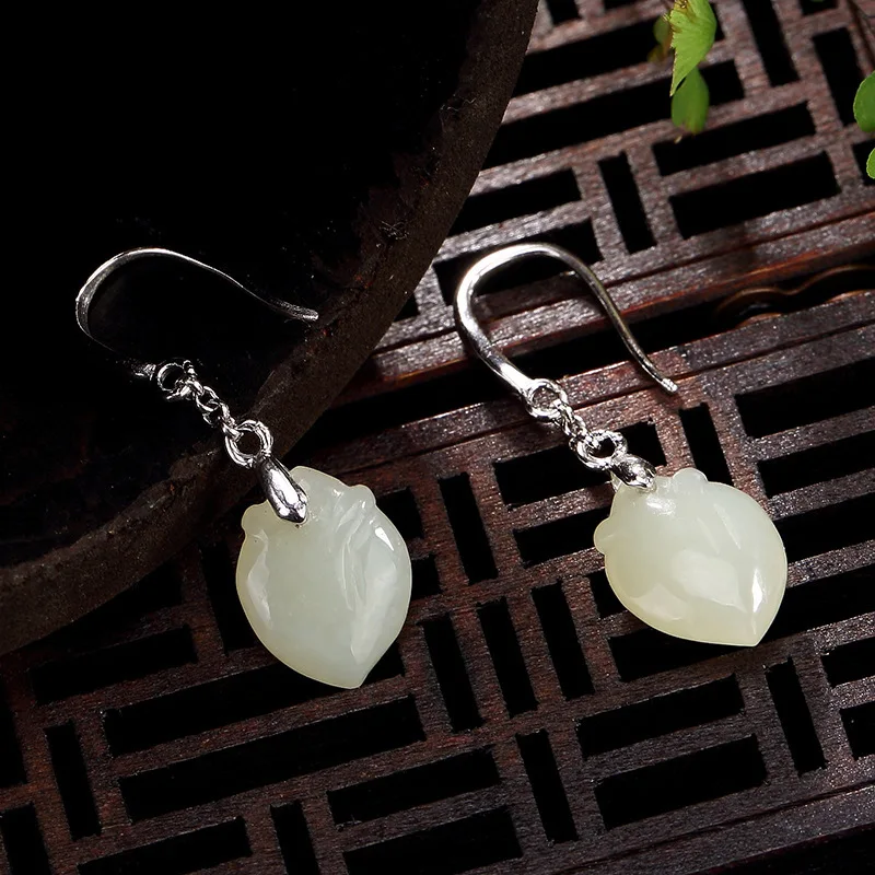 Женские серьги Джокер из чистого серебра 925 пробы с натуральным нефритом