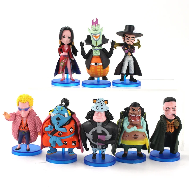 Одноразовая аниме игрушка из серии "One Piece: Семь королев моря" - фигурки 8 шт. Хэнкок, Джинбей, Михок, Дофламинго, в миниатюрном исполнении из ПВХ.
