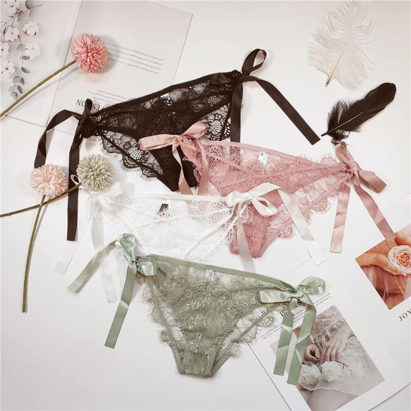 

Sexy Lace Ladies Panties, Lace Hollow Cotton Cotton, Bowknot Ribbon, Comfortable Breathable Seamless Panties A19192
