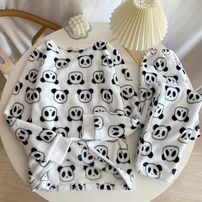 Женский зимний пижамный комплект Фланелевая пижама с длинным рукавом штаны для