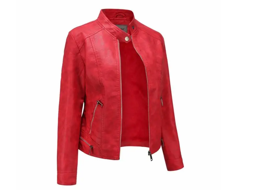

Women PU Leather Jacket Women Winter Nice Locomotive Retro Style Washable Plus Velvet Female Plus Size Short Leather Jacket