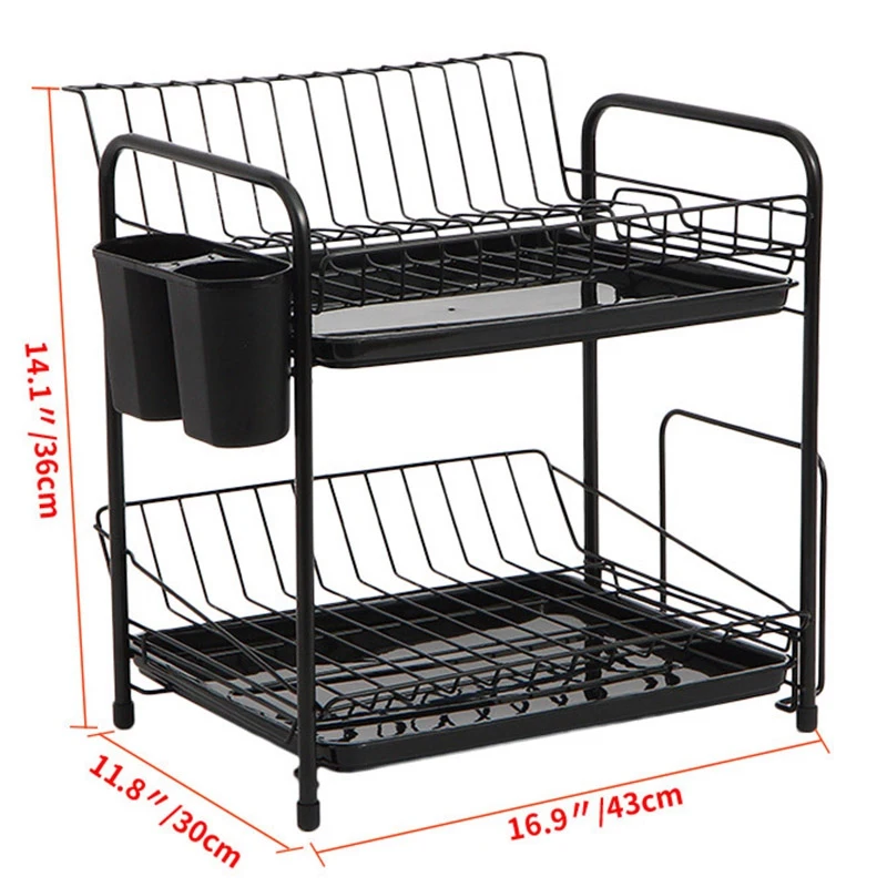 Dish Rack Set 2-Tier Kitchen Organizer Tools Plate Spoon Storage Frame Steel Drain Bowl Shelf | Дом и сад